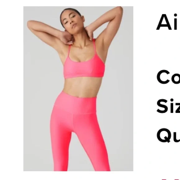 Alo Airlift Intrigue Bra Fluorescent Pink Coral S - Picture 2 of 6